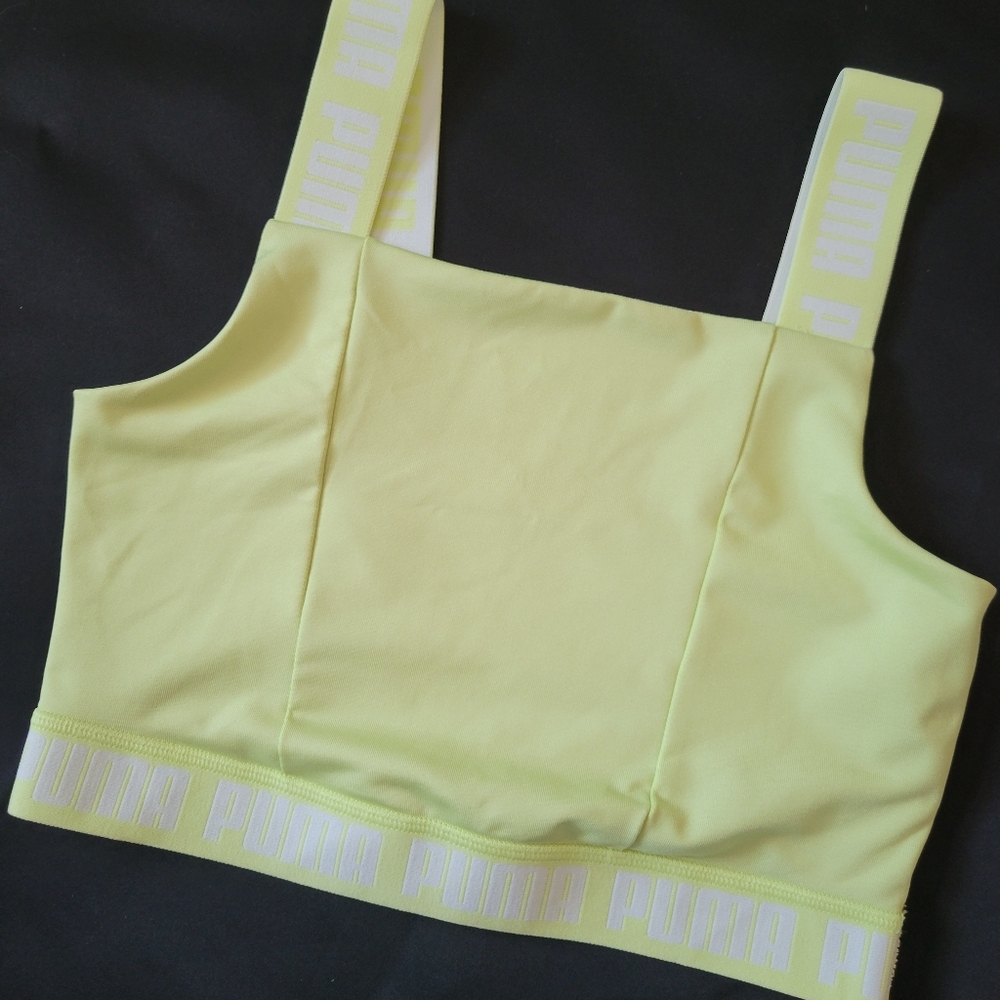 Puma XS Sports Bra Key Lime Green Yellow Medium Support Gym Top Running Neon